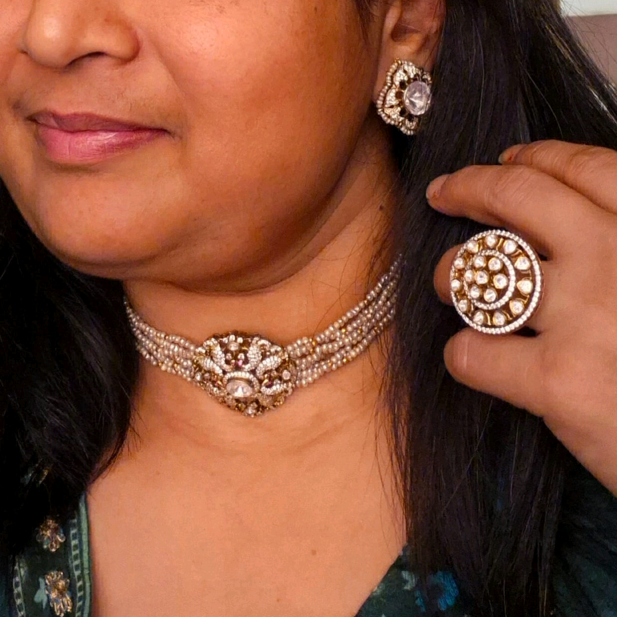 Chokar Set With Real Pearl Strands And Premium Moissanite 